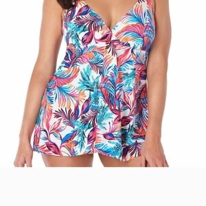 Swim Solutions Women's Sienna Printed Flyaway Tummy Control Swimdress
